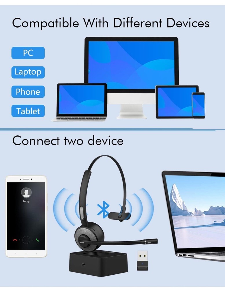HUAKUA Bluetooth Headset with Microphone, Single Ear Trucker Headset