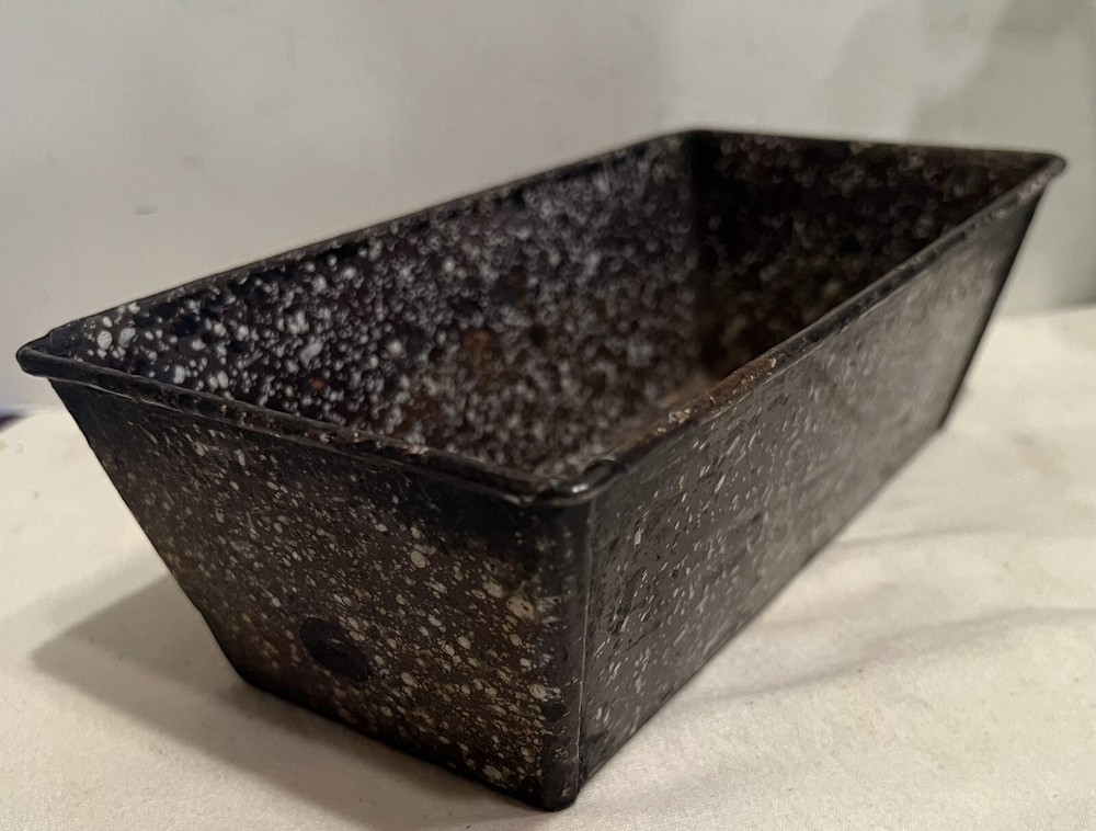 Vintage Antique Brown Splatter Graniteware Loaf Pan Baking