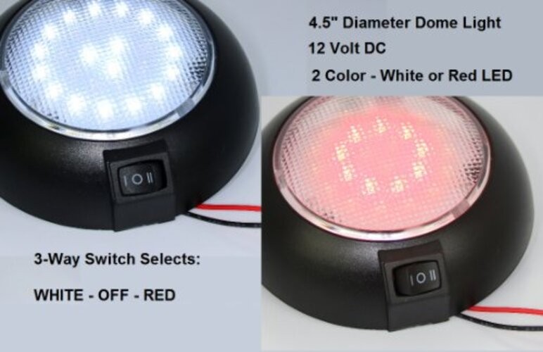 LED Dome Light - 4.5" High Power White & Red LED Downlight - 12 Volt - Fixed