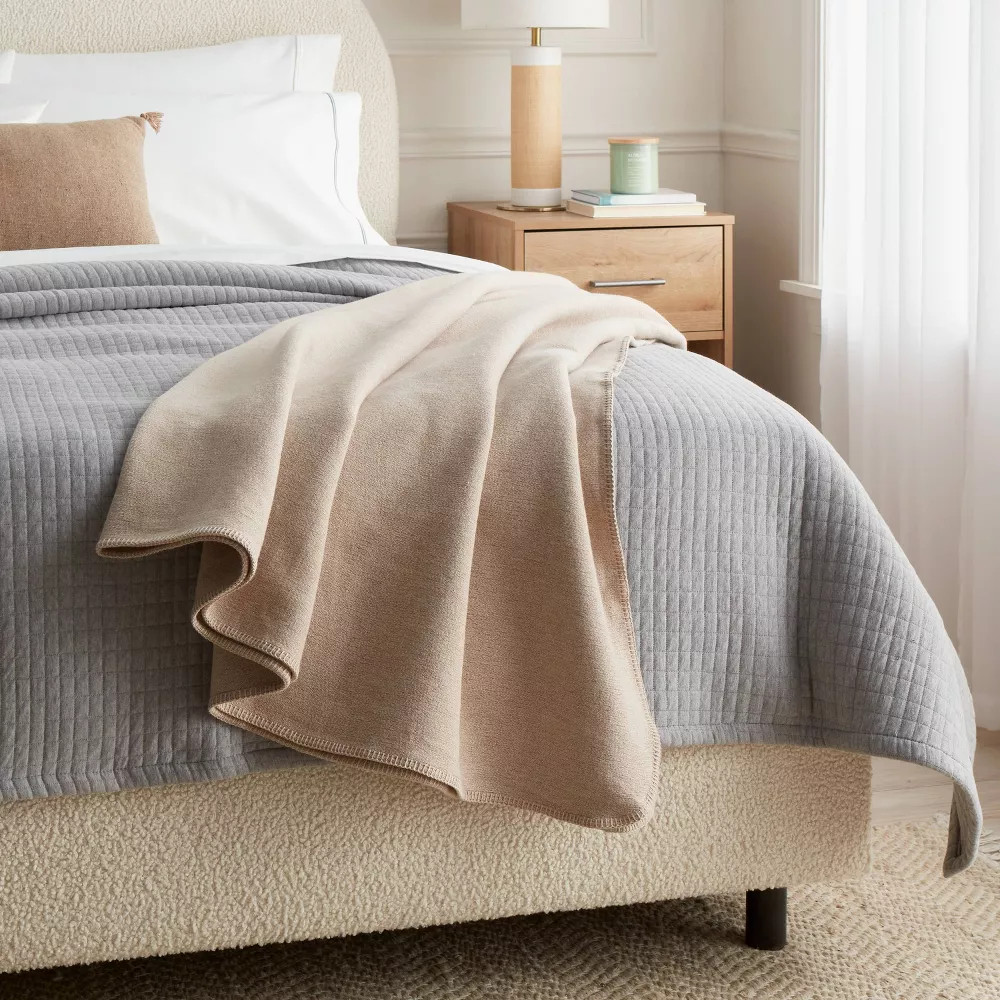 Full/Queen Brushed Cotton Blanket Solid Khaki - Threshold