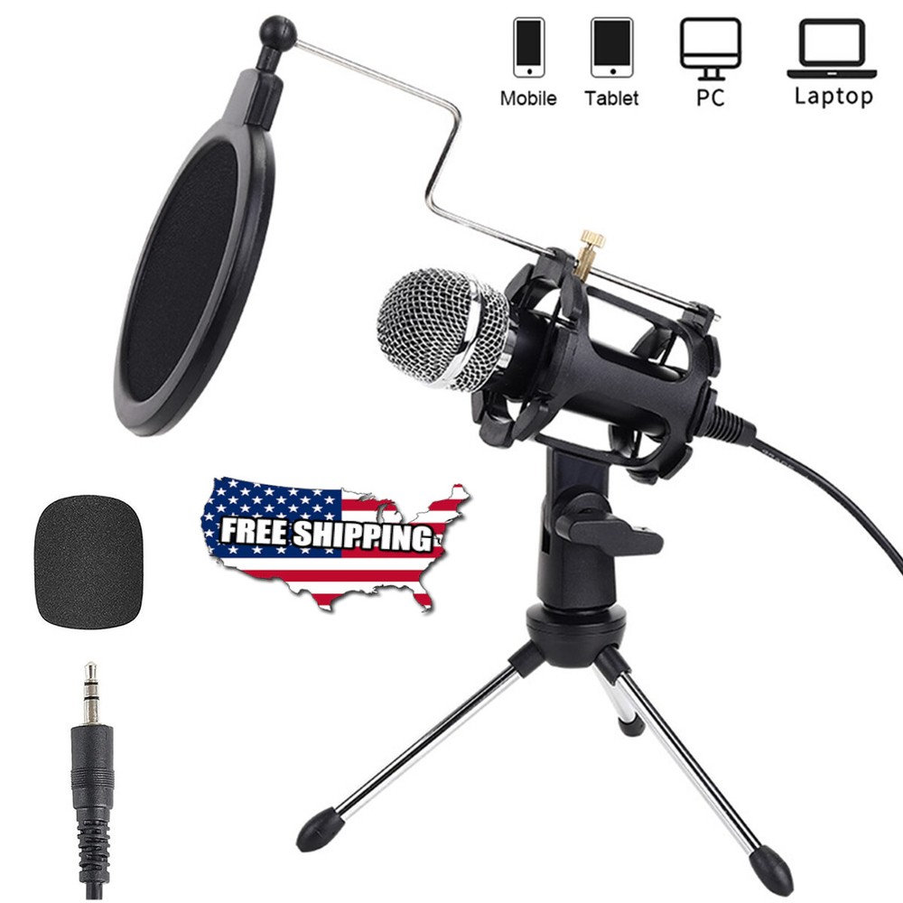 Condenser Recording Microphone 3.5mm Plug & Play for Mac PC Android Gaming Black