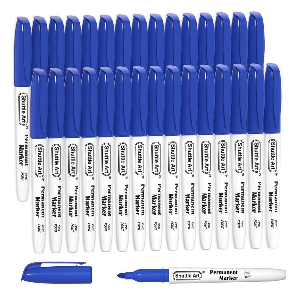 Permanent Markers, 30 Pack Blue Permanent Marker set,Fine Point, Works on Pla...