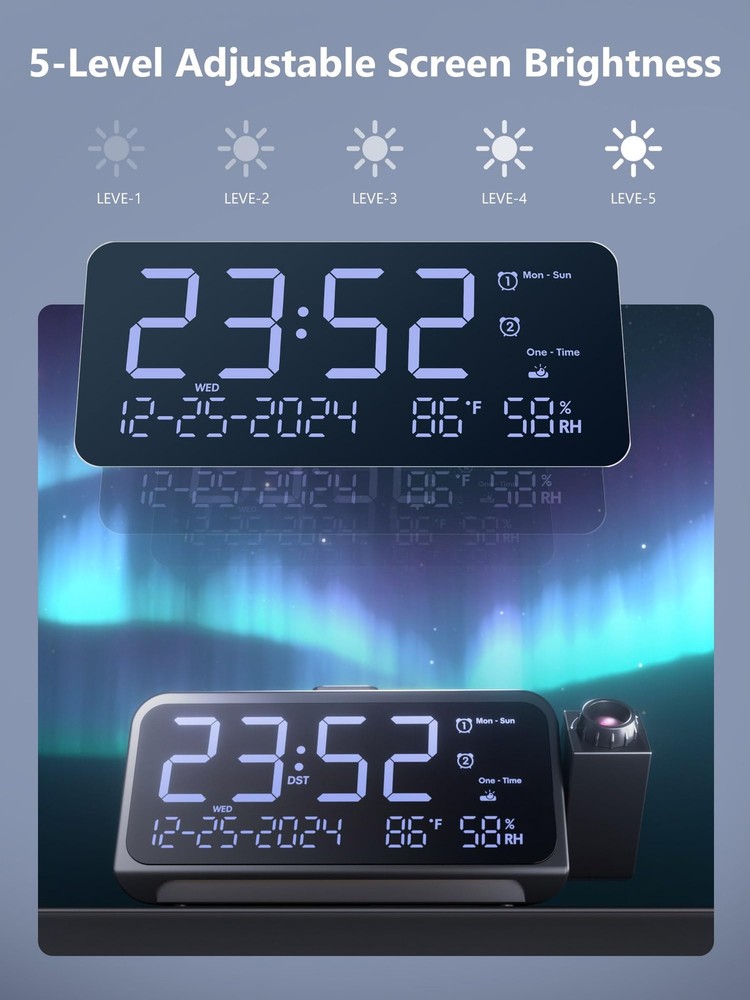 Projection Alarm Clock,Digital Clock with 350° Rotatable Small, White