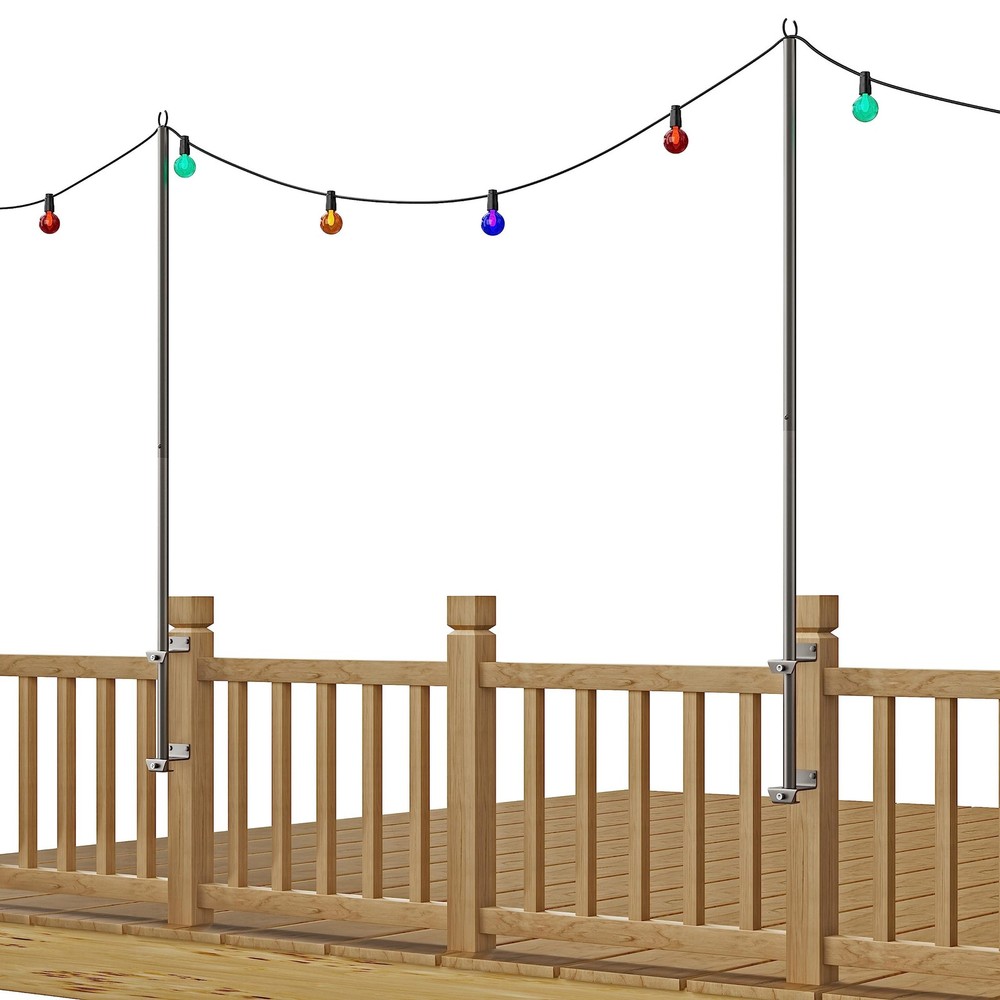 2 Pack 6.5 FT Stainless Steel String Lights Pole Bracket/Holder for Deck Rail...