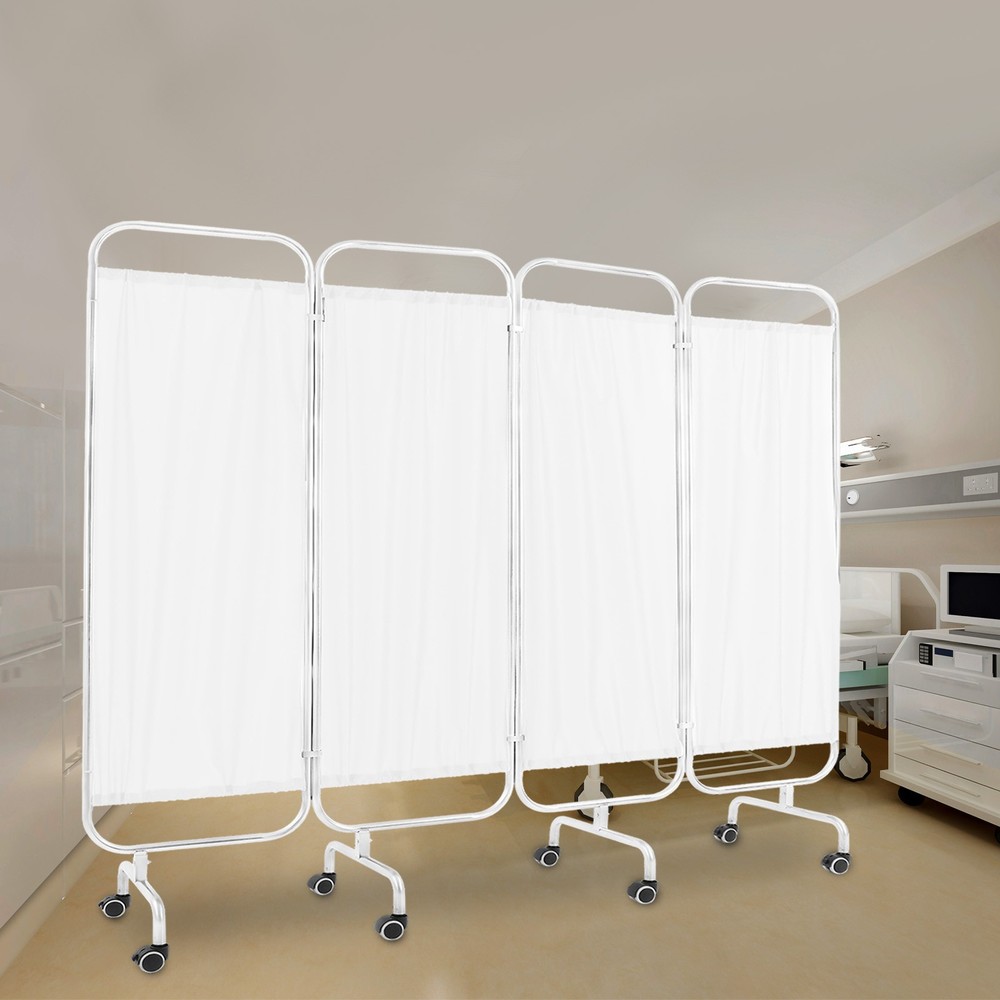 4 Panel Room Divider Rolling Folding Privacy Partition Screens Separation White