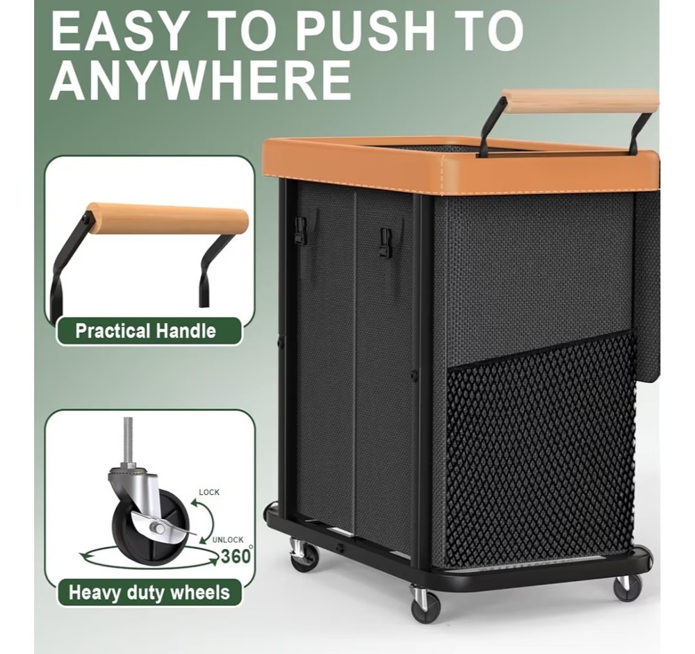 50 Gal (190L) Laundry Hamper 2 Section with Lid,Leather Patchwork Laundry Bas...