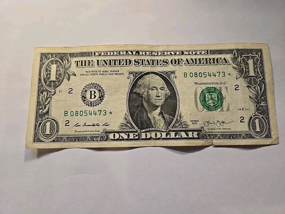 RARE-ERROR FW  2013 B Duplicate $1 Star Note Serial # B 08054473*