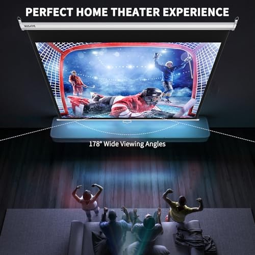 100'' Manual Pull Down Projector Screen, 4K HD Retractable Projection 100 Inch