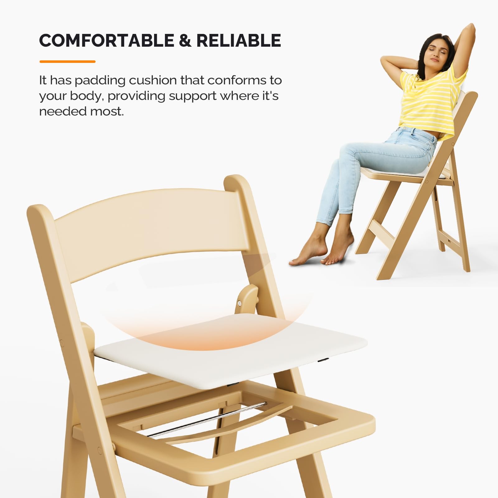Resin Folding Chairs with Cushion, Foldable Plastic Chair with Comfortable Padd