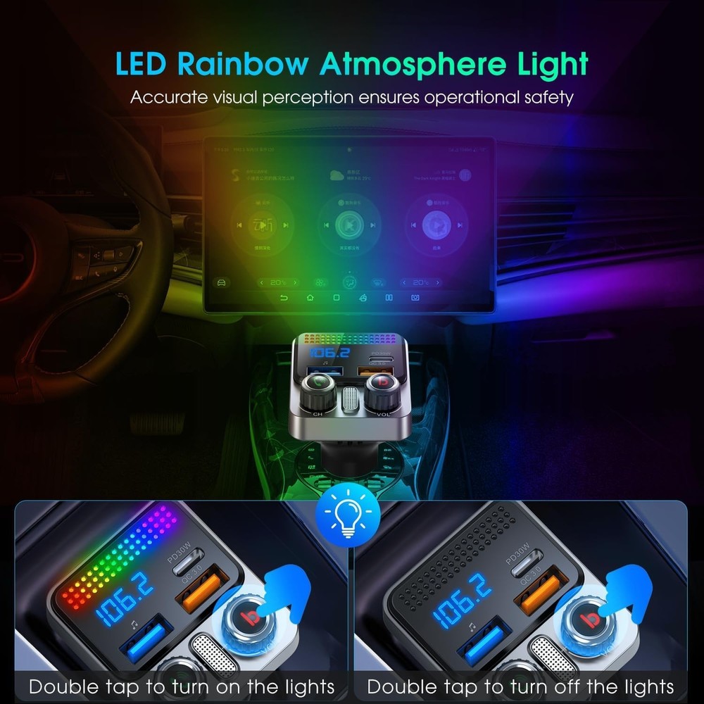 Bluetooth 5.0 Car Wireless FM Transmitter Adapter USB PD Charger AUX Hands LOT