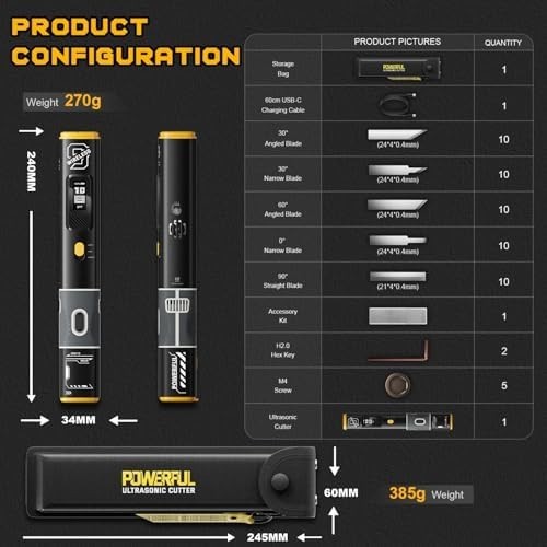 Wireless Ultrasonic Cutter, 40kHz Vibration & 2 Cutting Modes, Includes 50 Repla