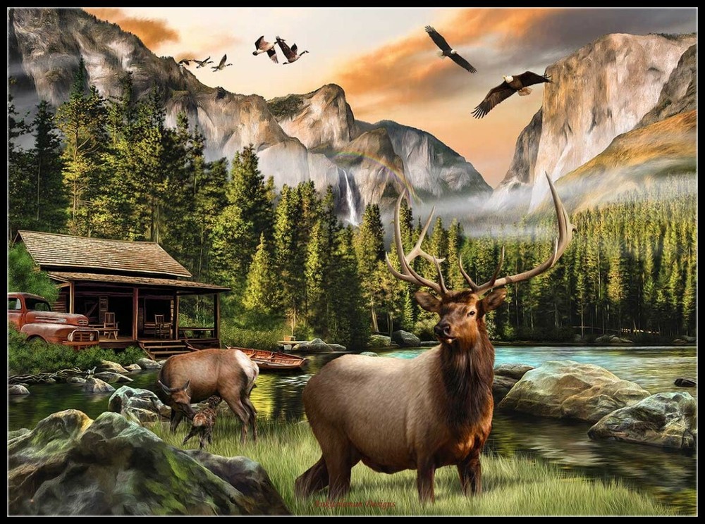Elk Country - DIY Chart Counted Cross Stitch Patterns Needlework DMC Color