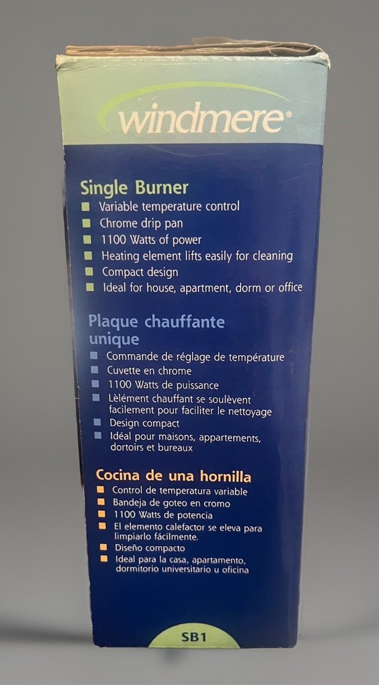 NEW Windmere SB1 Single Burner Variable Temperature Control 1100 Watts - NICE!