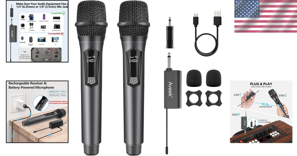 High-Quality Wireless Karaoke Microphones - 100ft Range, Plug & Play Convenience