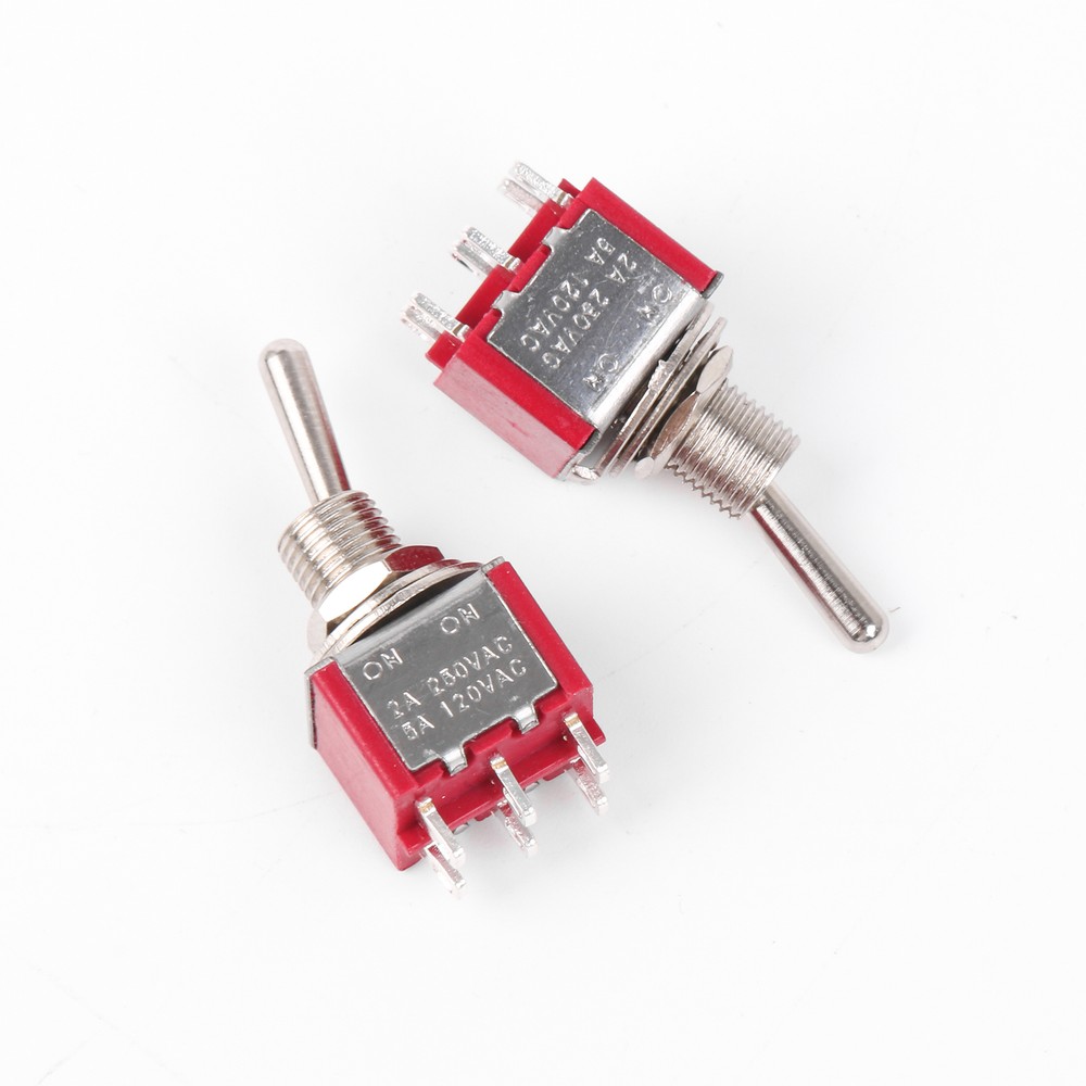 2pcs AC125V 6A Electirc 2 Position Toggle Switch 13*32mm Red+Chrome