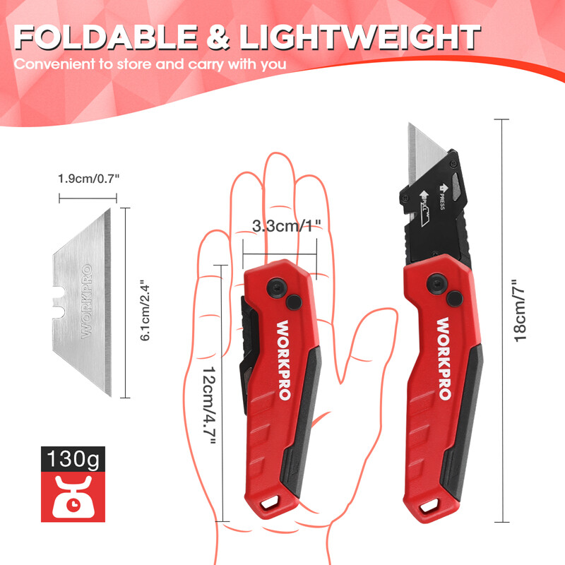WORKPRO Folding Utility Knife Quick Change Box Cutter Razor Knife W/13PCS Blades