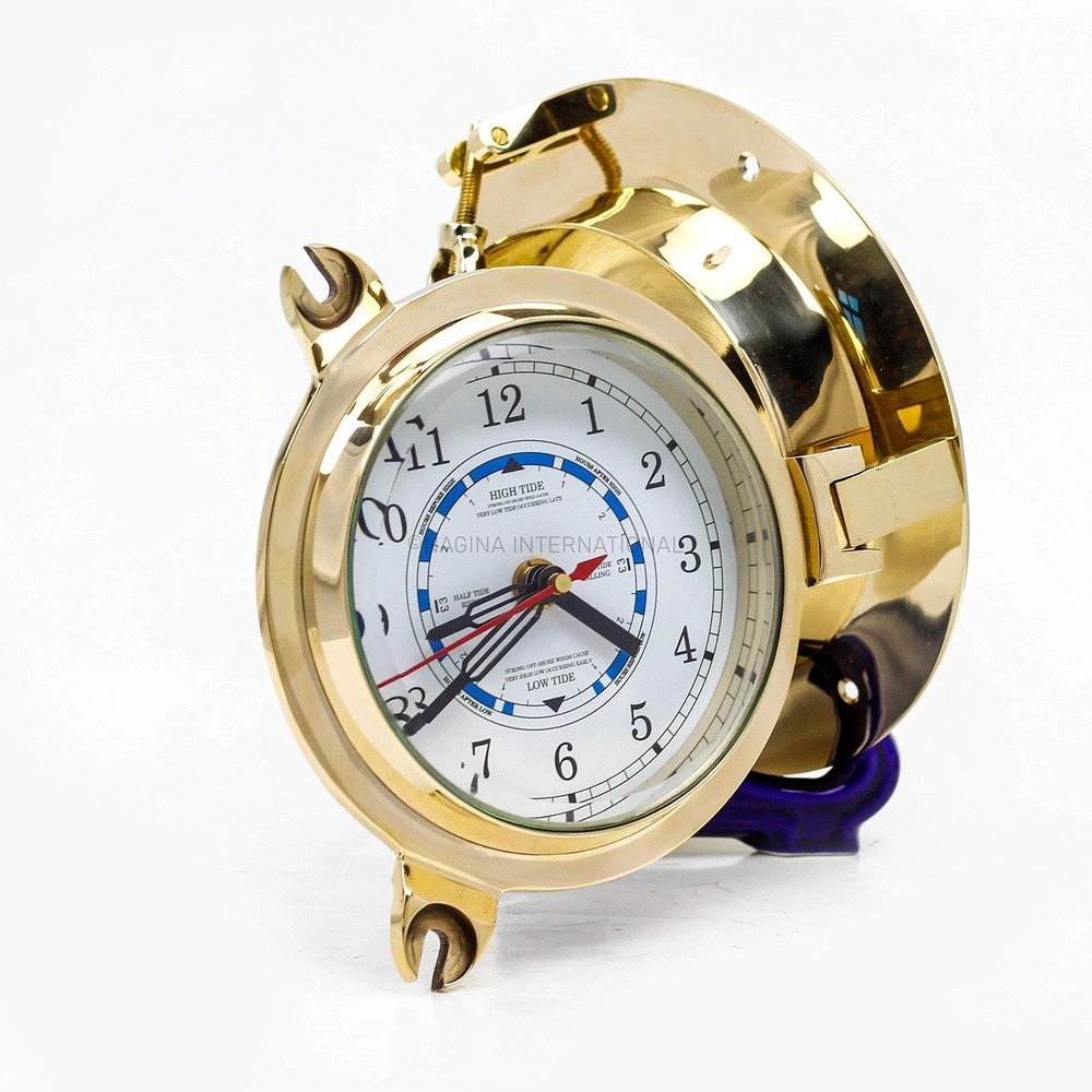 9" Solid Brass Porthole Time and Tide Clock