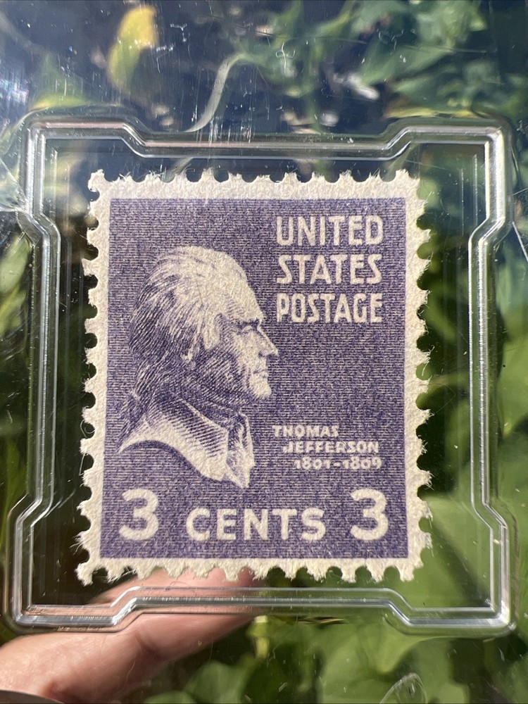 Rare Thomas Jefferson 3 Cent Violet Stamp Unprocessed on Envelope with case