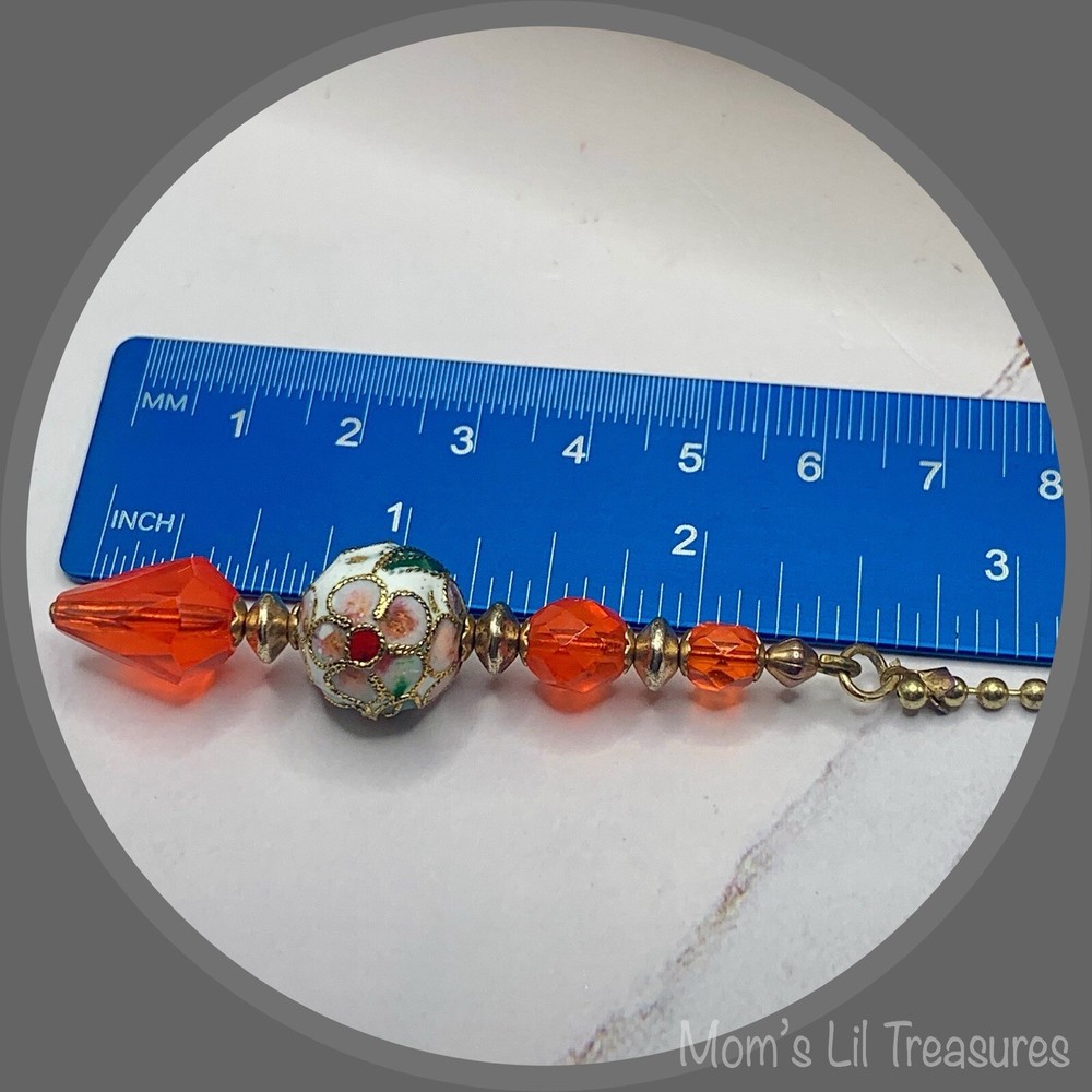 Decorative Orange Crystal Cloisonné Fan Pull • Light Chandelier Pull Chain