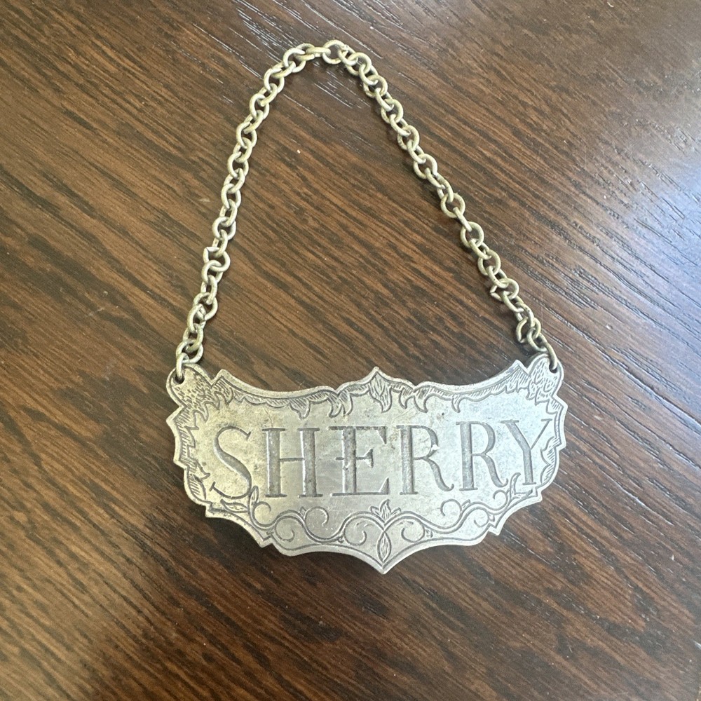 Stieff Pewter Sherry Hanging Decanter Label