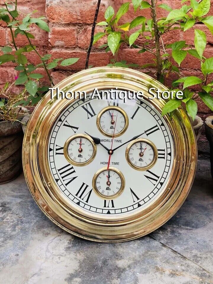 Nautical Solid Brass World Time 17" Nautical Ship's Wall Clock / Home Decor