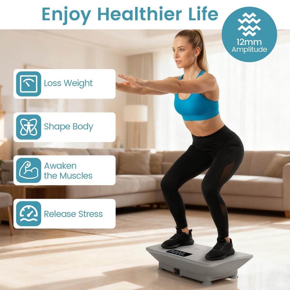 Vibration Plate Exercise Machine w/ Gravity Sensor, Remote Control, Bluetooth