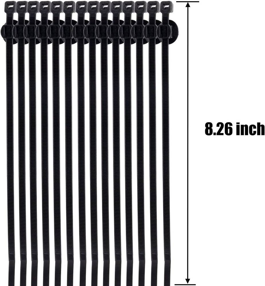 Cable Zip Ties with Retainer 8" Wire Clip Holder Adjustable Self Locking 100Pack