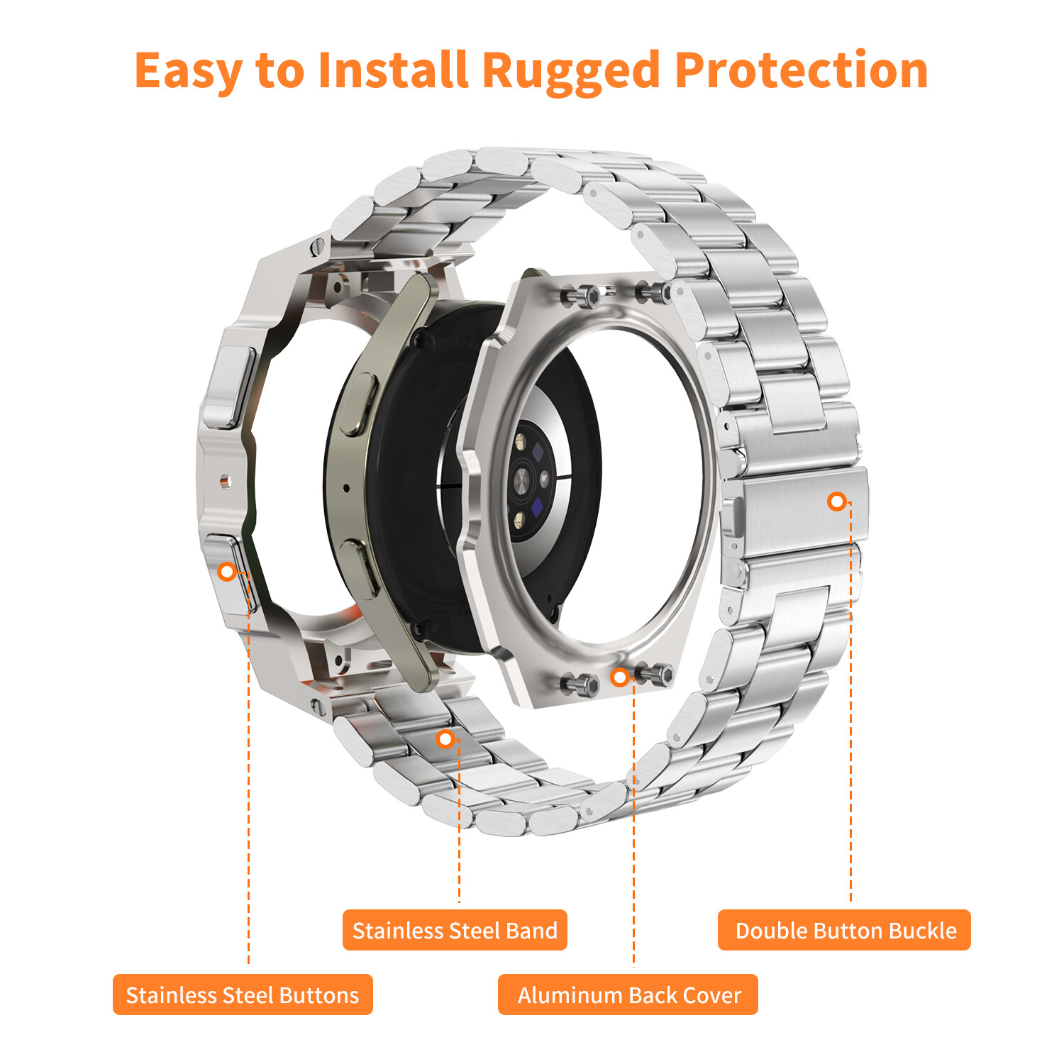 For Samsung Galaxy Watch Ultra 47mm 7 40/44mm Stainless Steel Band Case Mod Kit