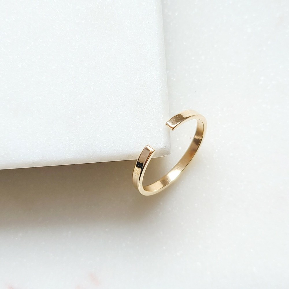 10k Solid Gold Stackable Open Cuff Ring, Yellow White Flat Open Cuff Rings