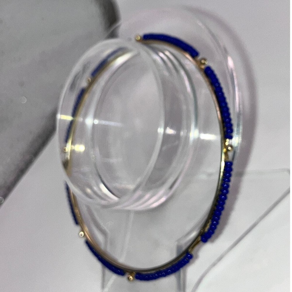 Tiny Faux Blue Lapis Beaded Slide Gold-Tone 2 5/8" Bangle!