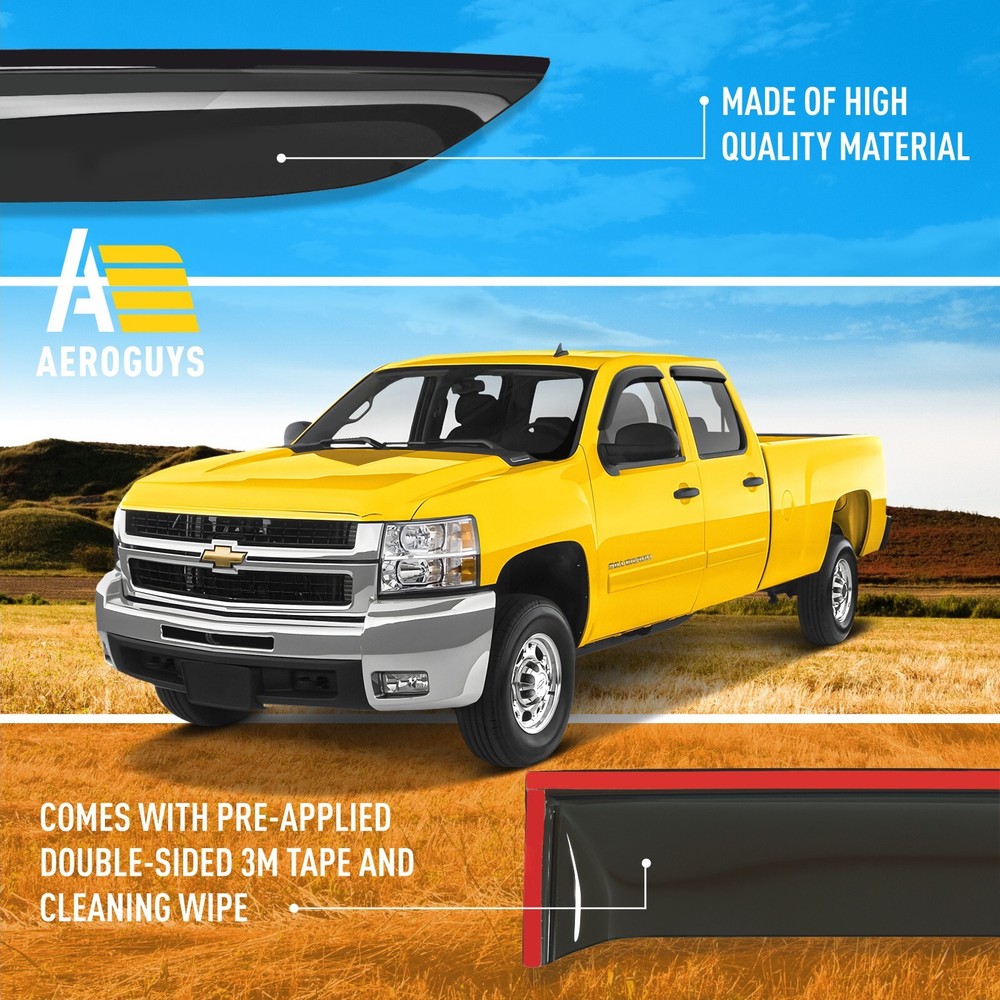 Rain Guards Vent Visors Shade for Chevy Silverado 07-13 Crew Cab