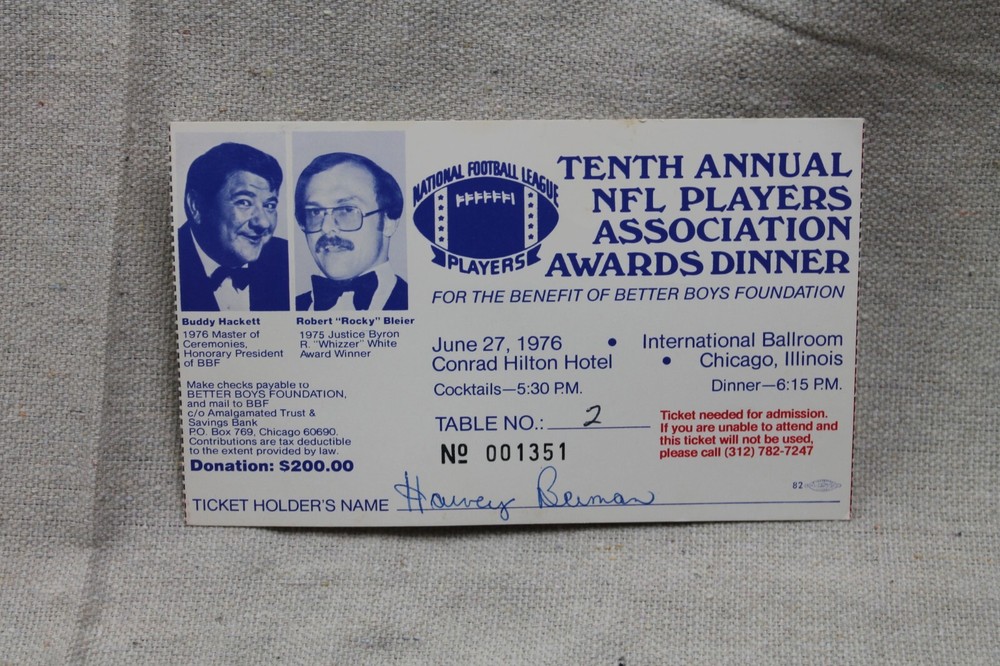 Tenth Annual NFL Player Association Awards Dinner Ticket Buddy Hackett