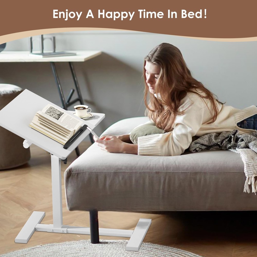 Height Adjustable C-Shaped Table with Removable Wheels, Mobile Sofa Snack Tab...