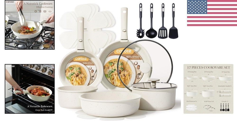 Versatile 17-Piece Pots and Pans Set: Induction Compatible & Space-Saving Design