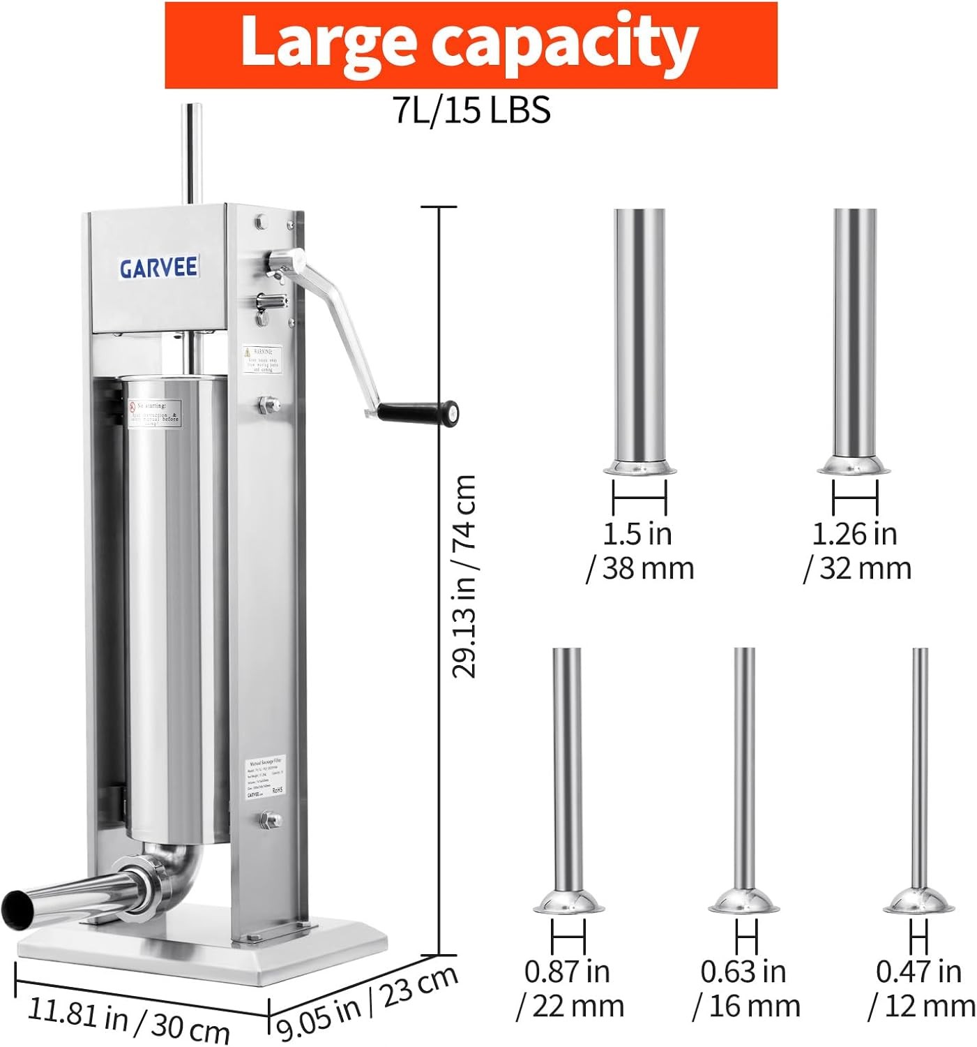 15LBS/ 7L Sausage Stuffer 304 Stainless Steel Manual Sausage Maker for Household