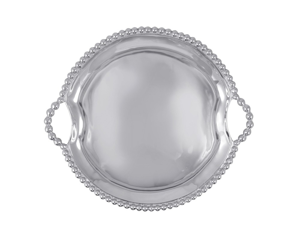 Mariposa Pearled Round Handle Tray | Silver | Brillante | Tableware | Trays |...