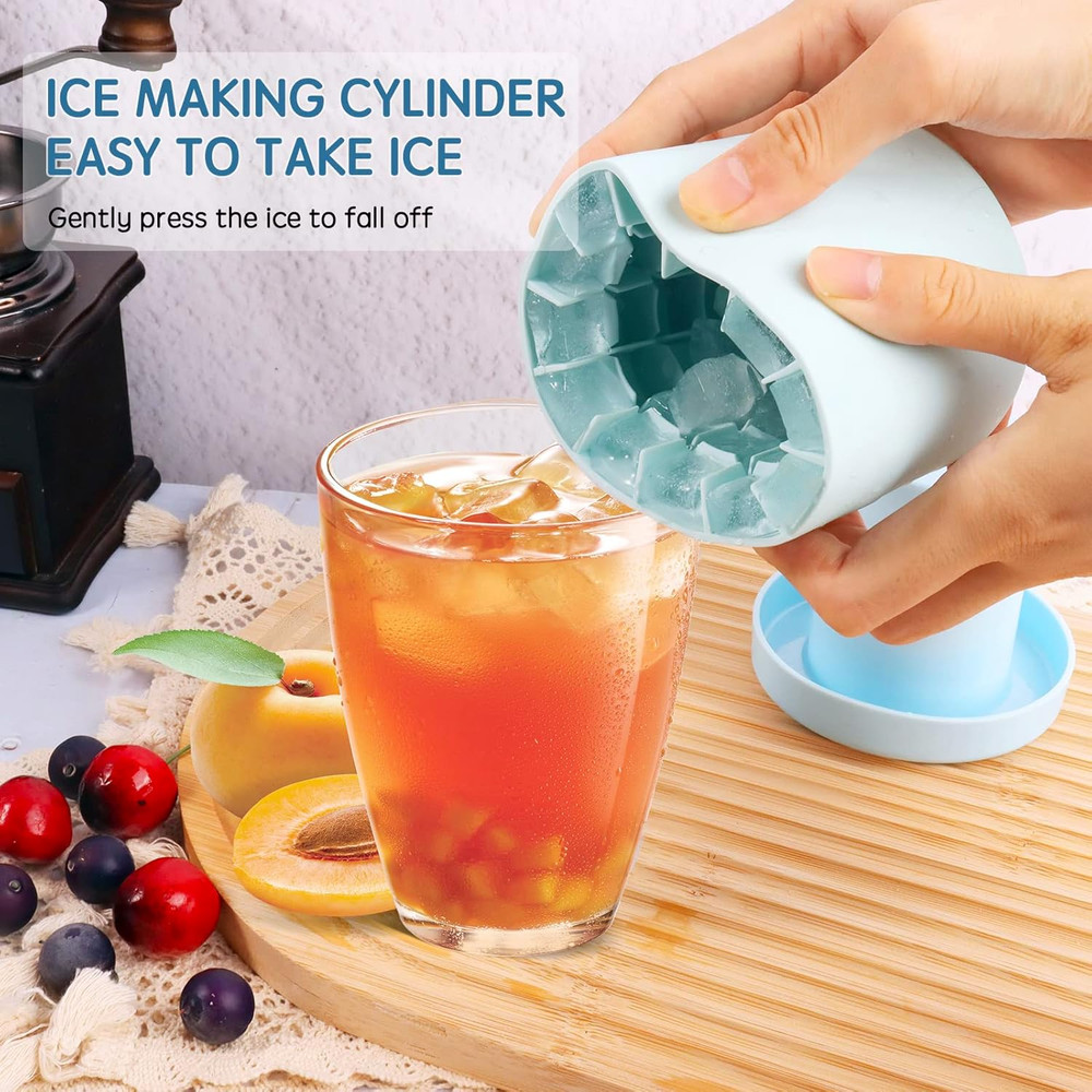 3D Cylinder Silicone Ice Cube Mold with Easy Release Press Design