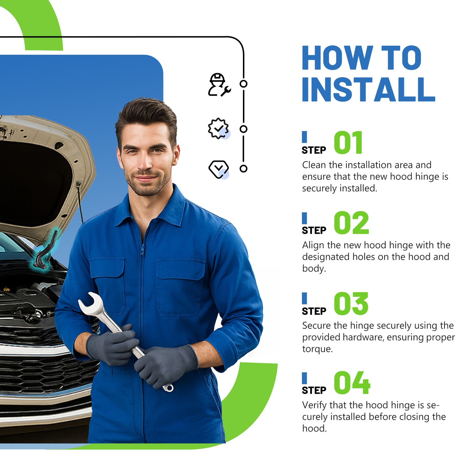 Pair Set of 2 Hood Hinges Driver & Passenger Side For 2016-2019 Chevrolet Cruze