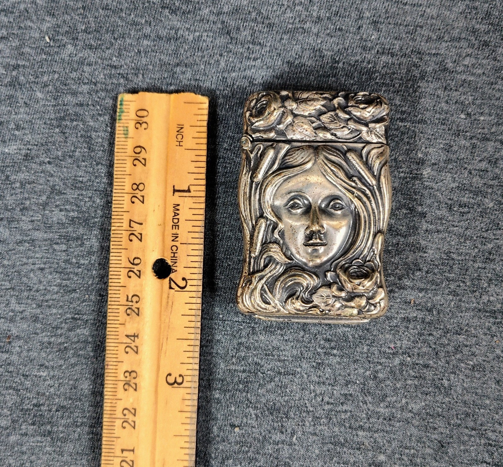 1870's Antique German Silver Art Nouveau Woman Lady Match Safe Vesta