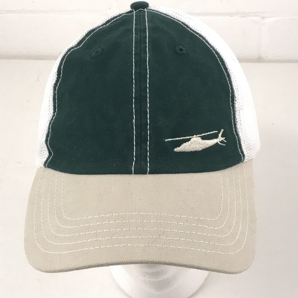 Apache helicopter hat trucker cap green tan and white snapback EUC