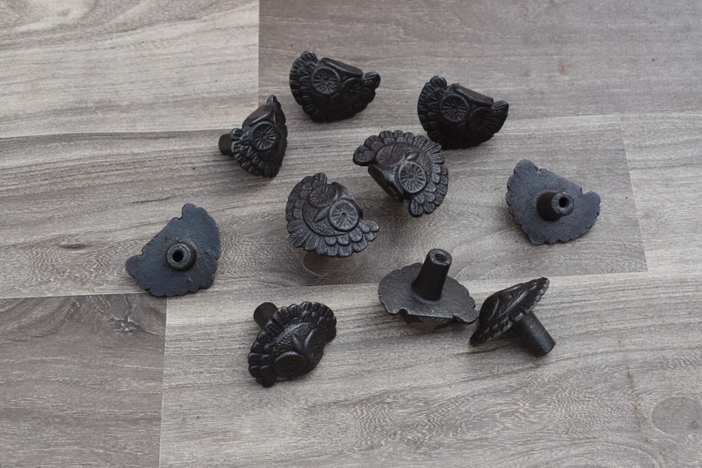 Vintage OWL Old cast iron cabinet drawer door knobs handles pull rustic 10 pcs