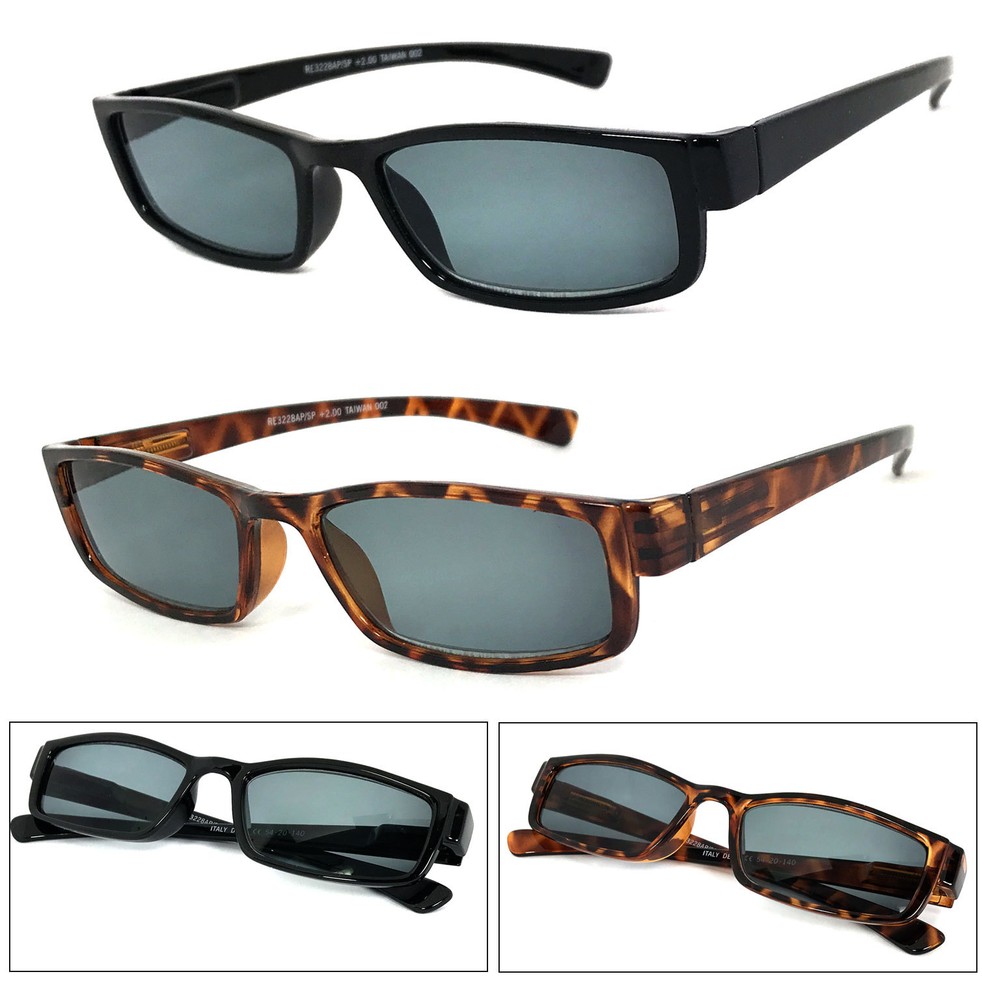 1 or 2 Pair(s) Retro Rectangular Smoke Lens Sun Reader Reading Sunglasses UV400
