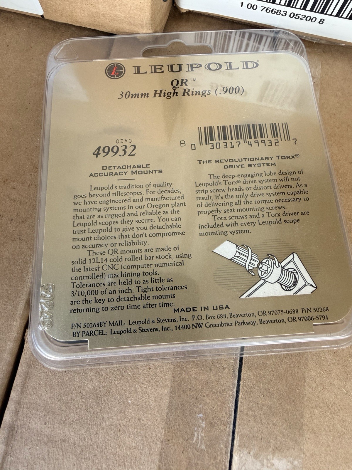 NOS Leupold QR Quick Release Scope Rings Gloss Black 30mm High (.900) 49932