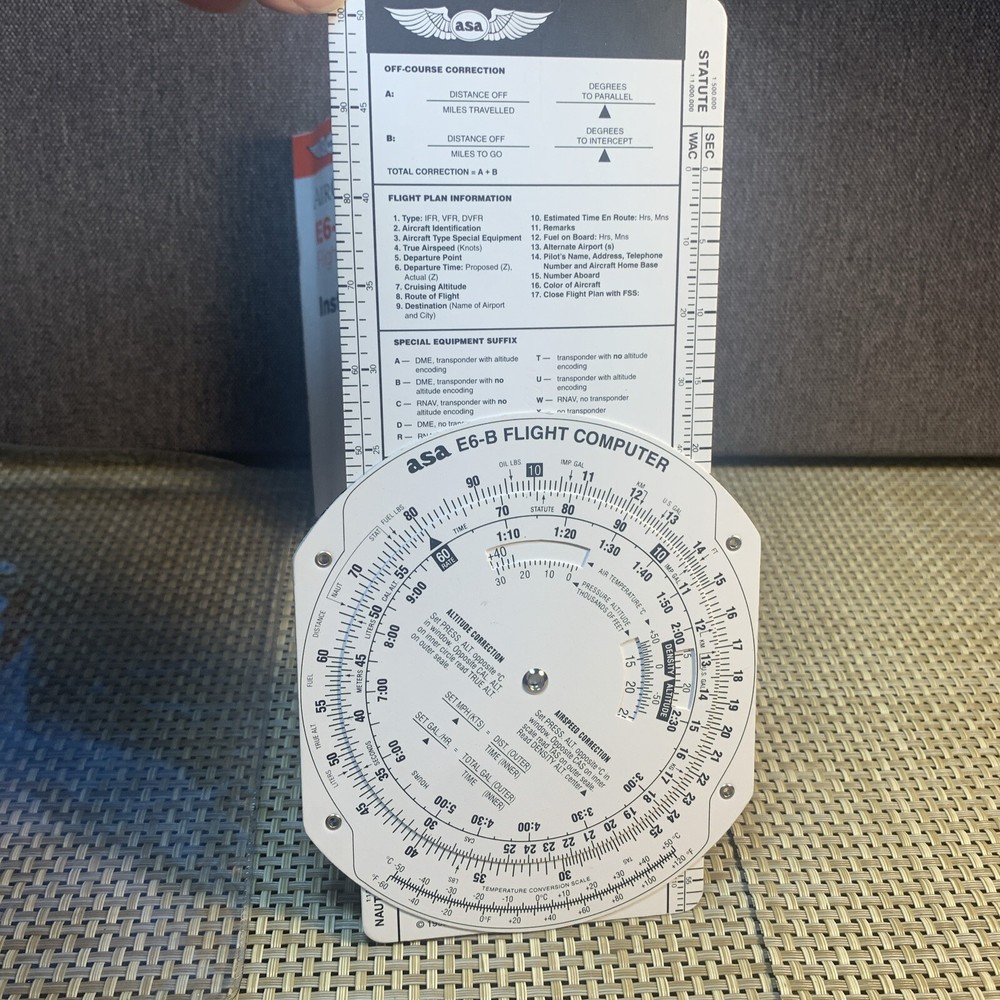 ASA Air Classics L E6-B Flight Computer Instructions & Clear Plastic Sleeve