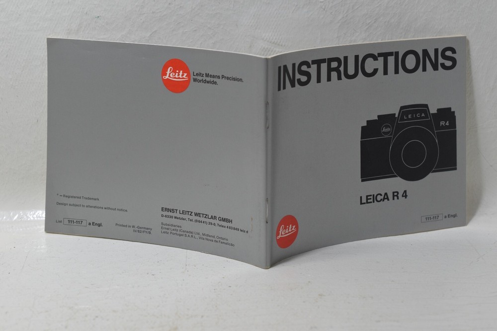 Leica R4 Instructions Manual Guide