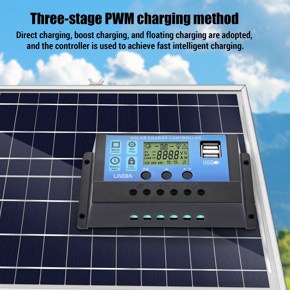 30A PWM Solar Panel Regulator Charge Controller 12V/24V Auto Focus Tracking