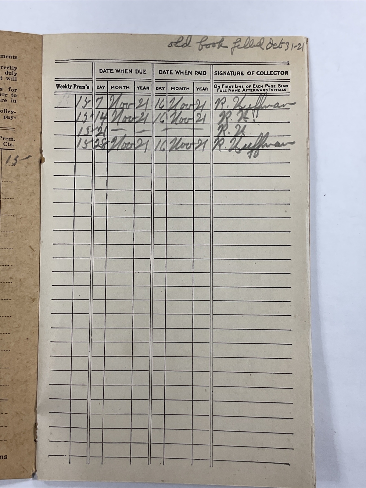 1921 Chillicothe, Ohio Frak Rays Western & Southern Insurance Receipt Book
