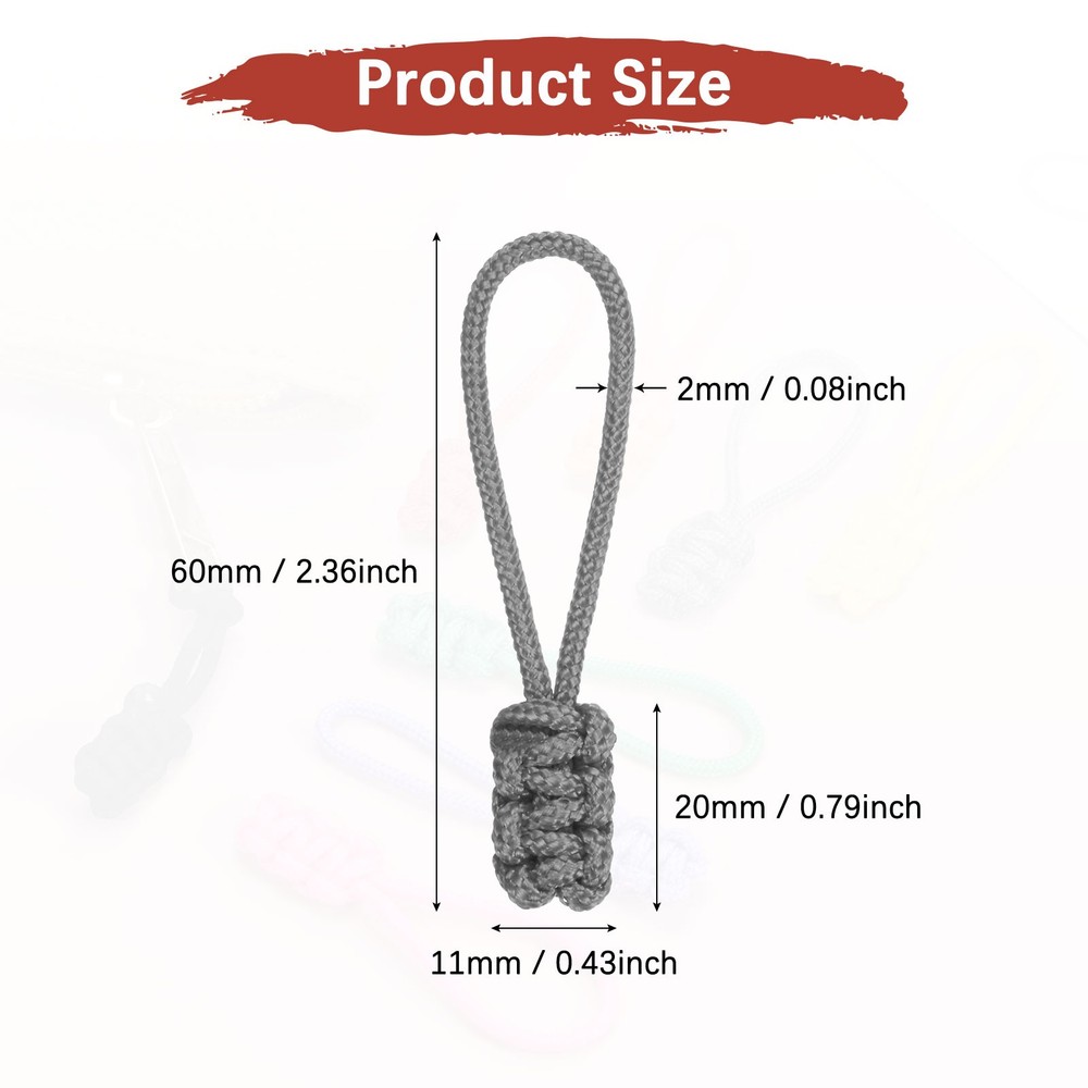 Zipper Pull Replacement [12PCS] - Extender Woven Rope Zipper Heads - [Gray]