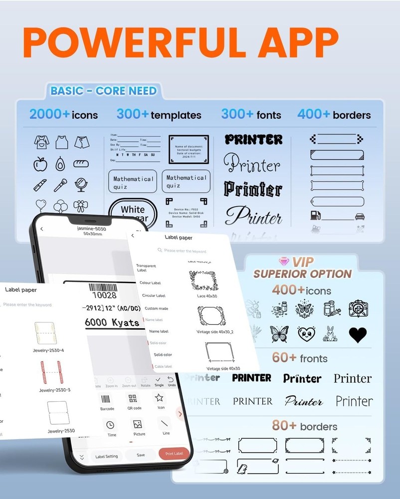 Versatile M100 Bluetooth Label Printer - 2000 Icons, Fast Thermal Printing