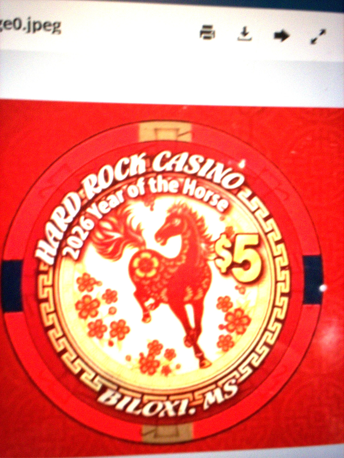 2026 "YEAR OF THE HORSE" HARD ROCK CASINO BILOXI,MS ANNUAL $5 CHIPS-SET of 2